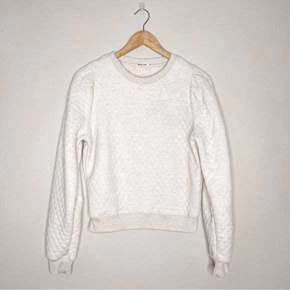 Marine Layer | Cream Corbet Quilted Puff Sleeve Crewneck Sweater Women’s Size XS - Picture 2 of 11